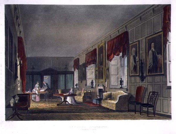 Dr. Fisher apartmanjai a Charter House-ban, a "History of Charter House School"-ból, a "History of the Colleges" része, vésette Joseph Constantine Stadler (fl.1780-1812) pub. R. Ackermann alkotó: Augustus Charles (after) Pugin