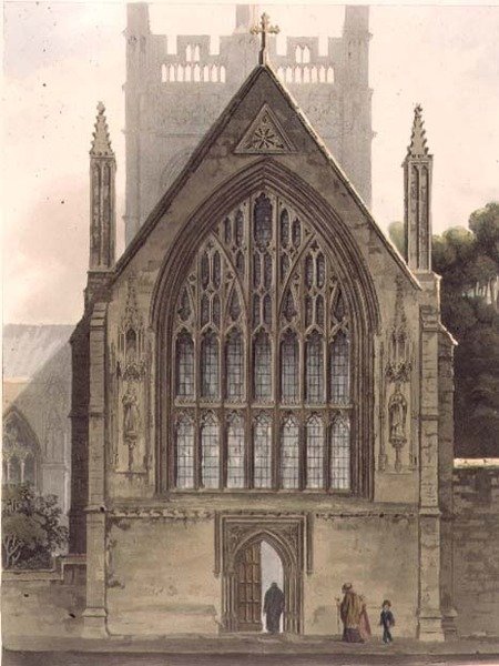 A Merton College külseje, az Ante kápolna északi ablaka felé néz, az „Oxford története” illusztrációja, I. Sutherland metszet, kocsma. R. Ackermann alkotó: Augustus Charles (after) Pugin
