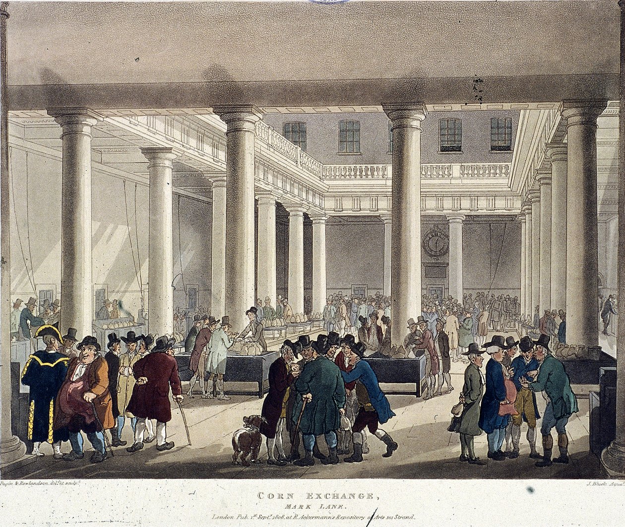 Kukoricatőzsde, London, 1808 alkotó: Augustus Charles Pugin, Thomas Rowlandson