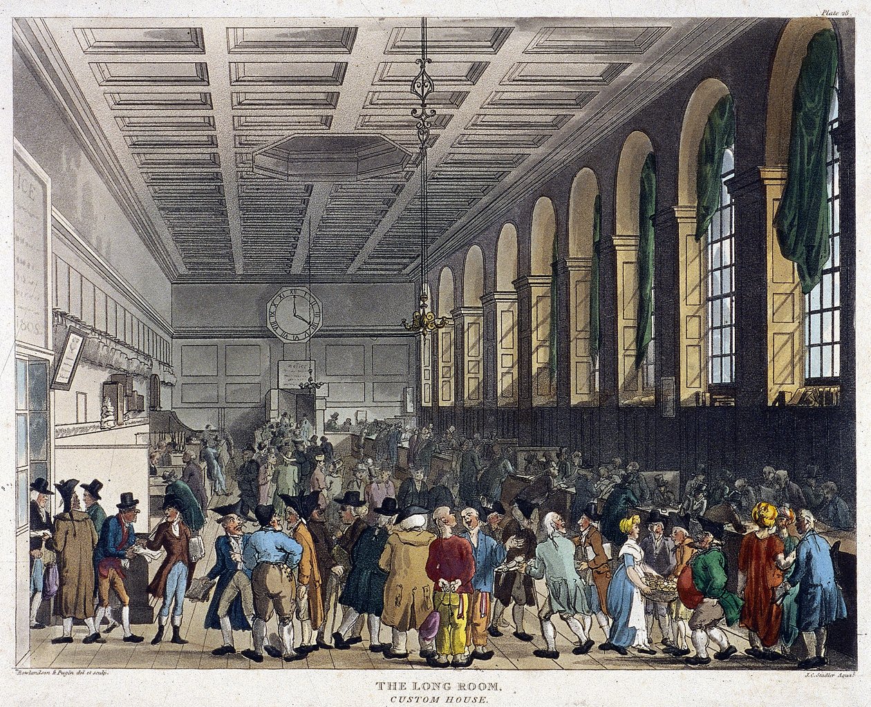 A vámház belseje, London, 1808 alkotó: Augustus Charles Pugin, Thomas Rowlandson