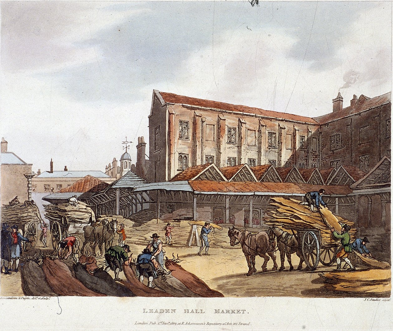 Leadenhall Market, London, 1809 alkotó: Augustus Charles Pugin, Thomas Rowlandson
