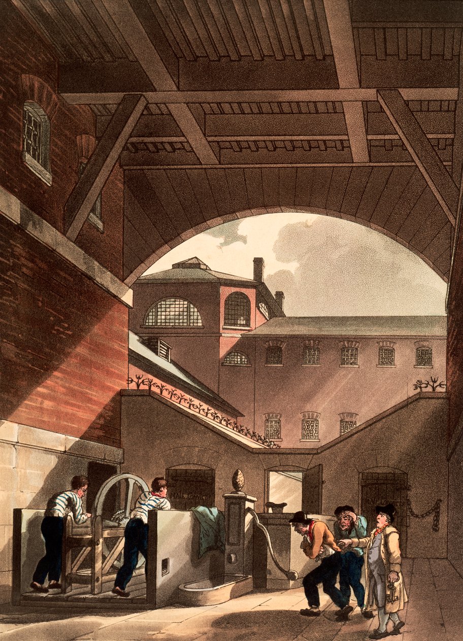 Vízmotor a londoni Cold Bath Fields börtönben, 1808 alkotó: Augustus Charles Pugin, Thomas Rowlandson