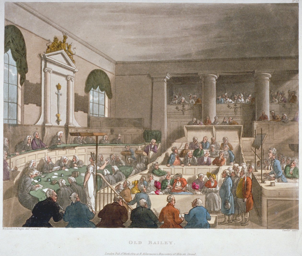 A Sessions House belső képe, Old Bailey, bírósági ülés, London City, 1809 alkotó: Augustus Charles Pugin