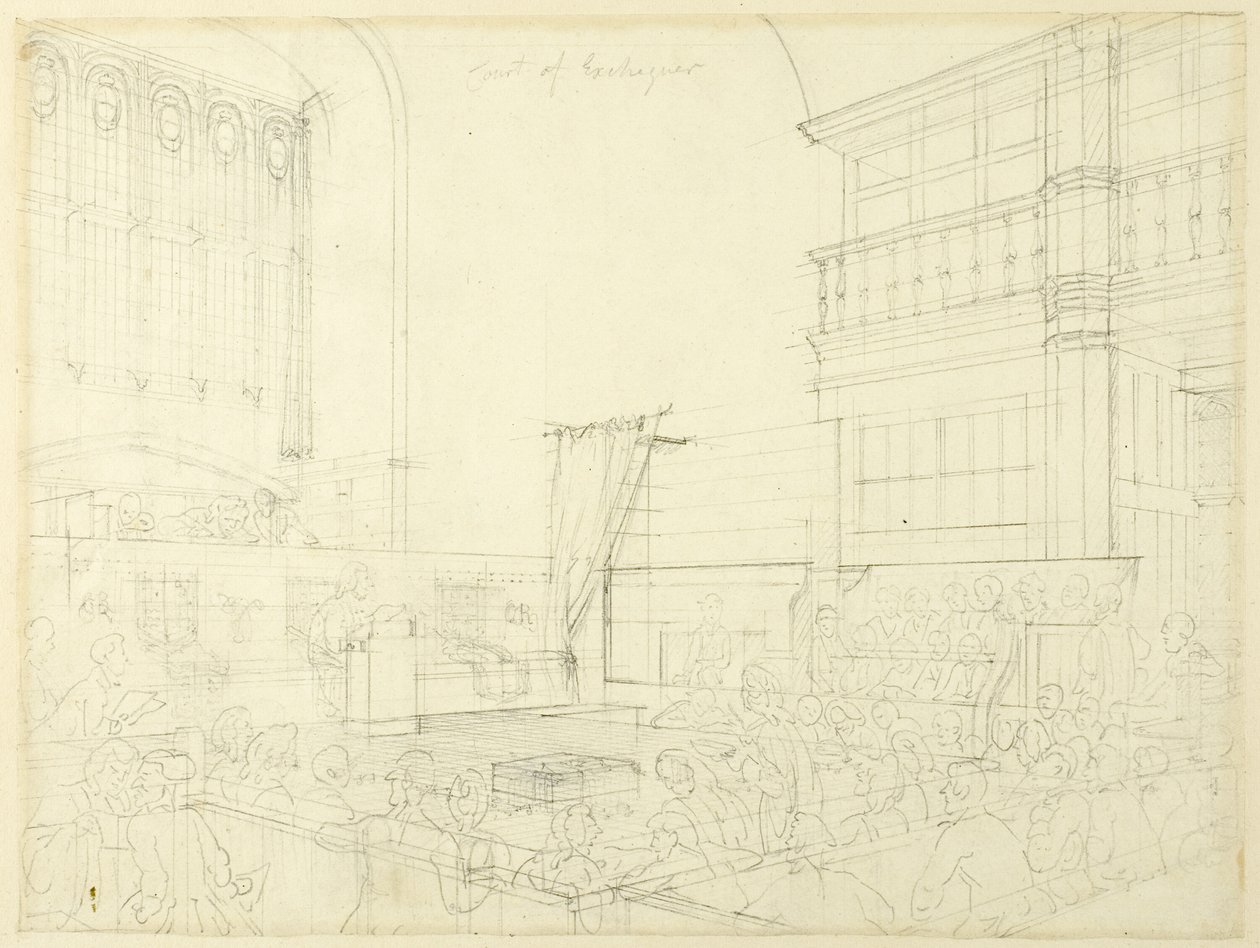 Tanulmány a Court of Exchequer számára, London mikrokozmoszából alkotó: Augustus Charles Pugin