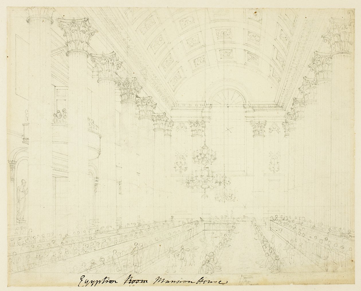 Tanulmány az Egyptian Hall Mansion House-hoz, a londoni mikrokozmoszból alkotó: Augustus Charles Pugin