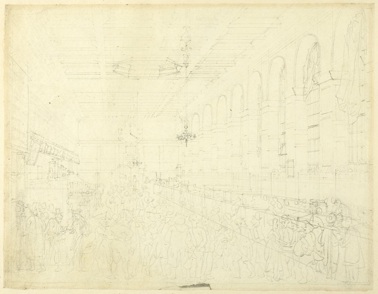 Tanulmány a The Long Roomhoz, Custom House, London mikrokozmoszából alkotó: Augustus Charles Pugin