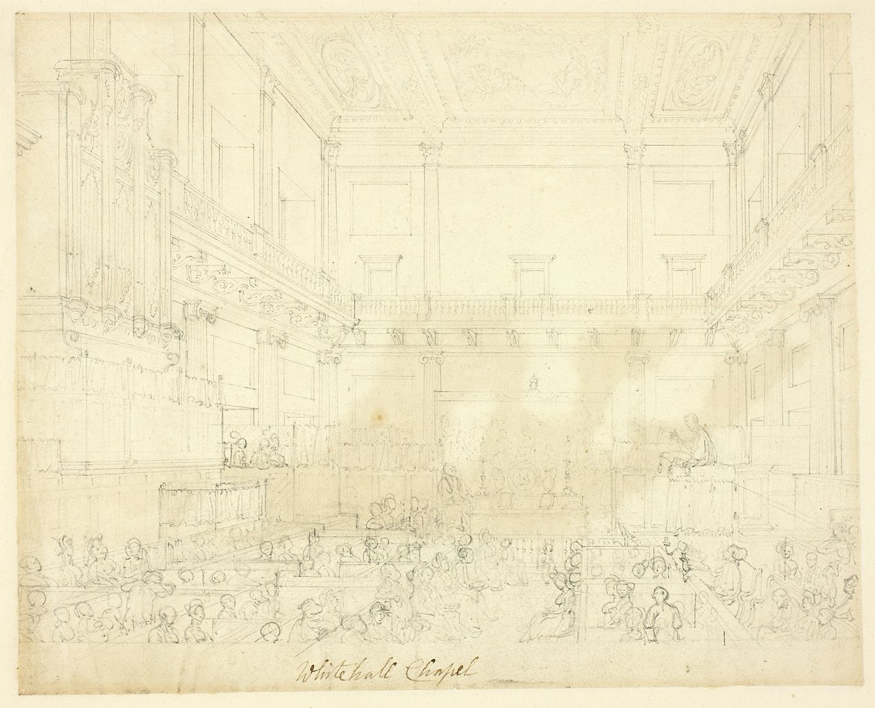 Tanulmány a Whitehall Chapel számára, a londoni Microcosmtól alkotó: Augustus Charles Pugin