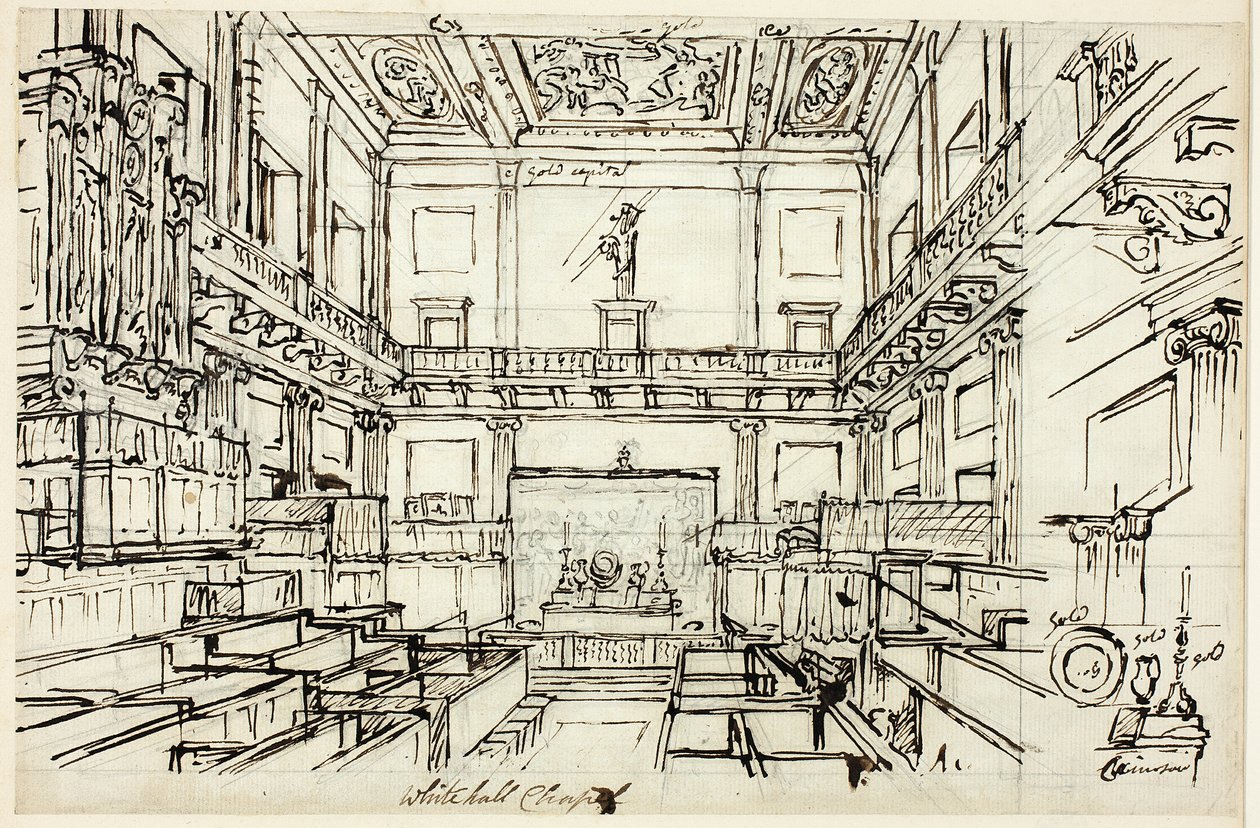 Tanulmány a Whitehall Chapel számára, a londoni Microcosmtól alkotó: Augustus Charles Pugin