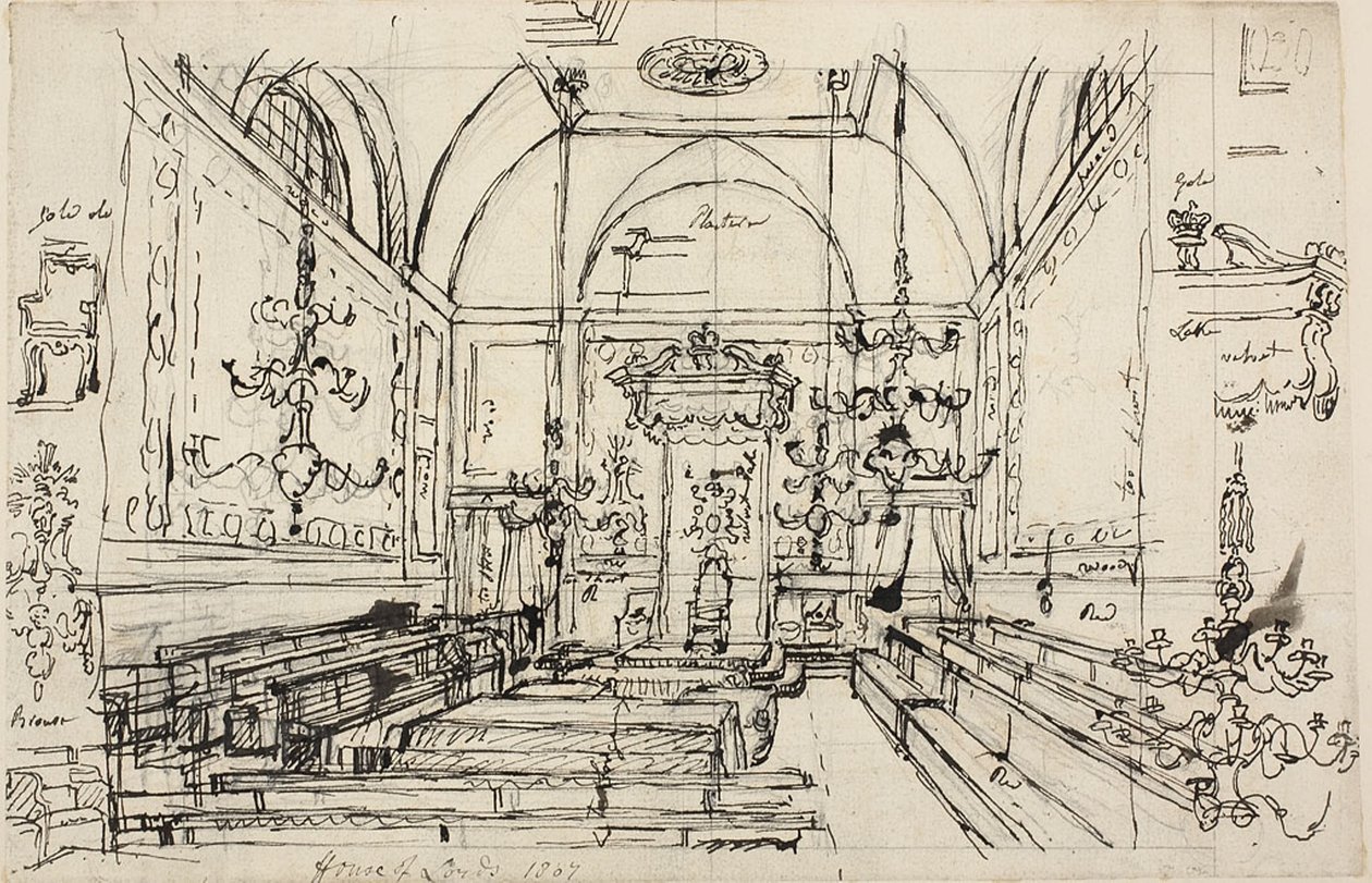 Tanulmány a Lordok Házának alkotó: Augustus Charles Pugin