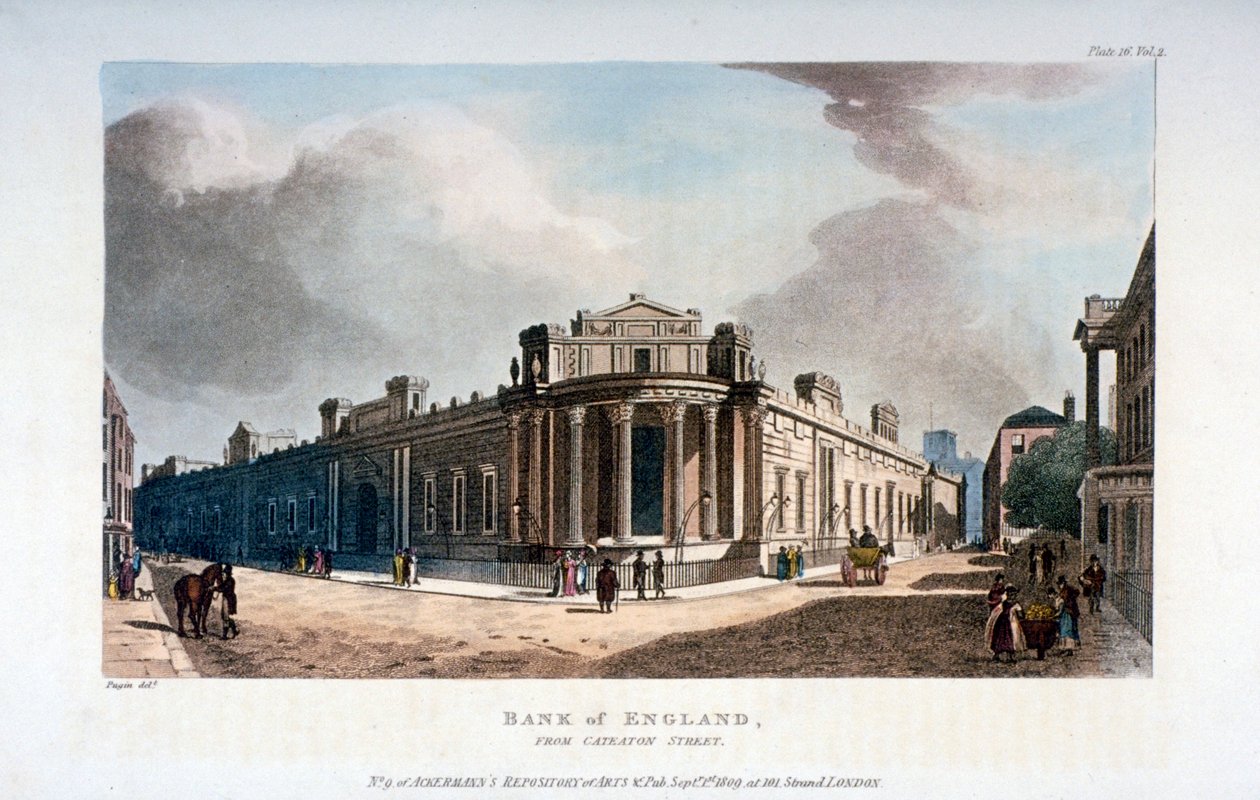A Bank of England, a Cateaton Street-ről, London Cityből, 1809 alkotó: Augustus Charles Pugin