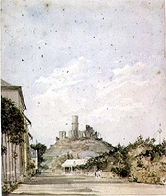 Kilátás egy romos kastélyra alkotó: Augustus Charles Pugin