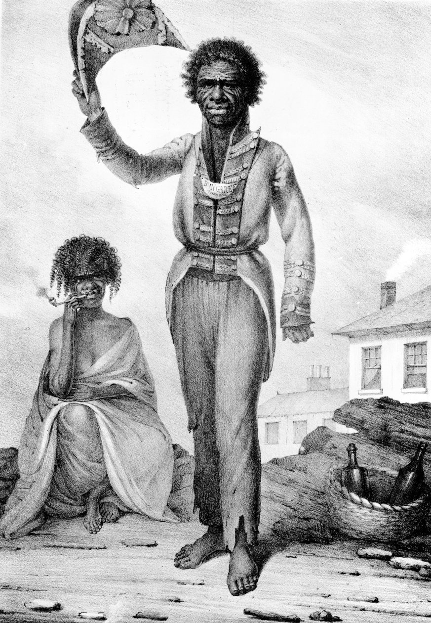 Bungaree, Új-Dél-Wales egyik bennszülött törzsfőnöke, Charles Joseph Hullmandel metszete, 1830. alkotó: Augustus Earle