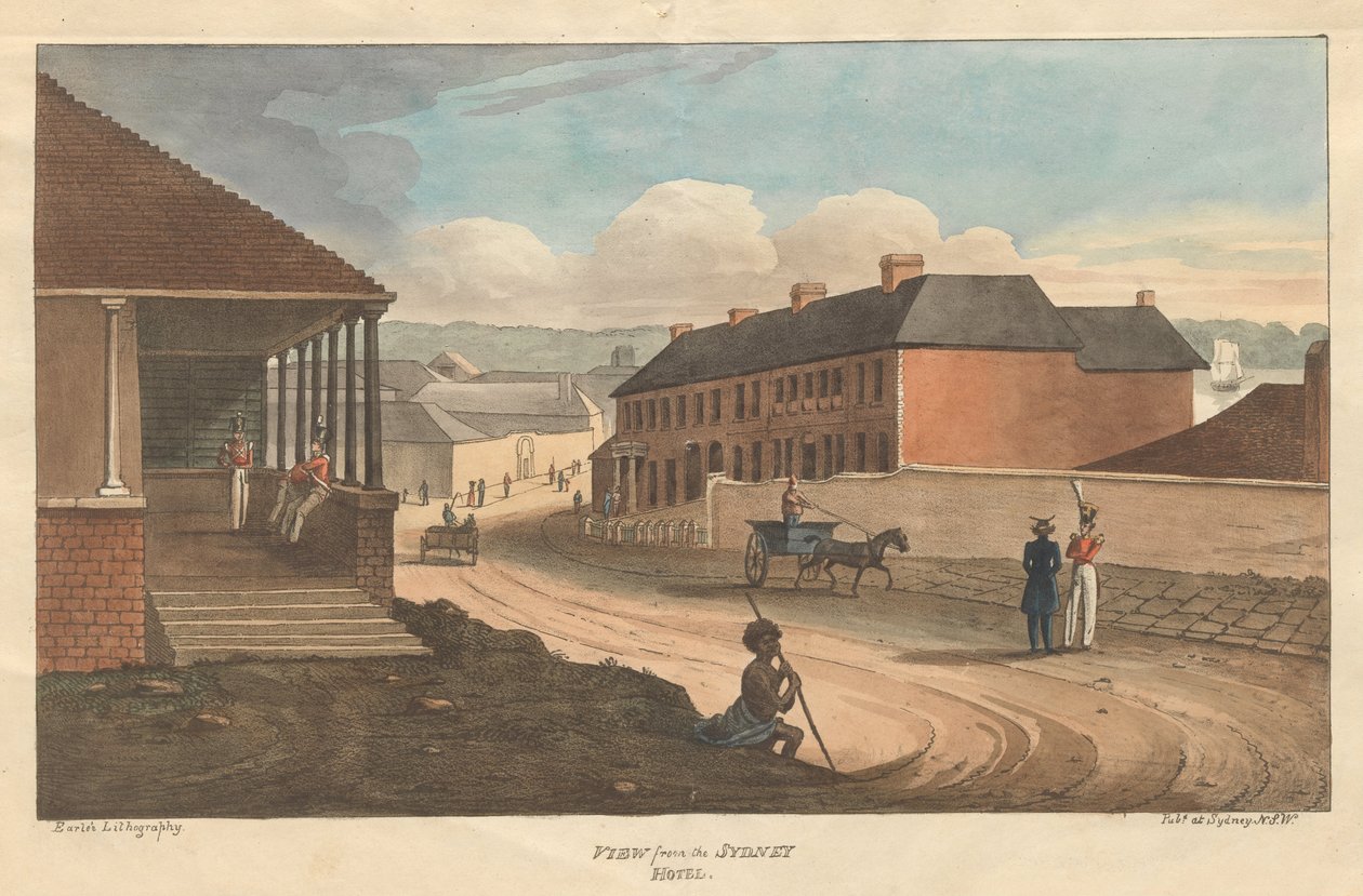 Kilátás a Sydney HotelEarle-ből, Augustus. Kilátások Ausztráliában. Sydney – Earle litográfiája, 1826 alkotó: Augustus Earle