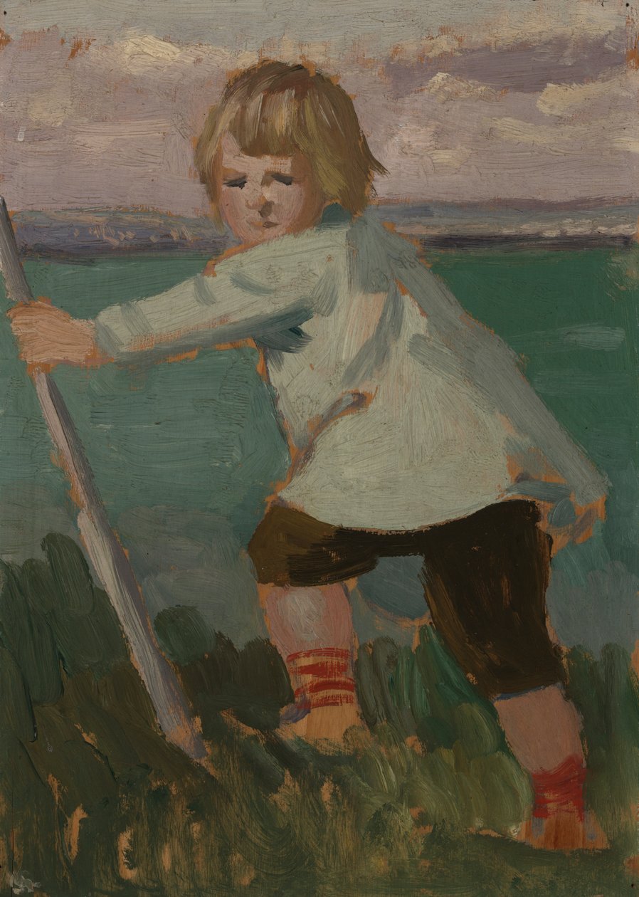 Fiú egy sziklán, botra támaszkodva alkotó: Augustus John