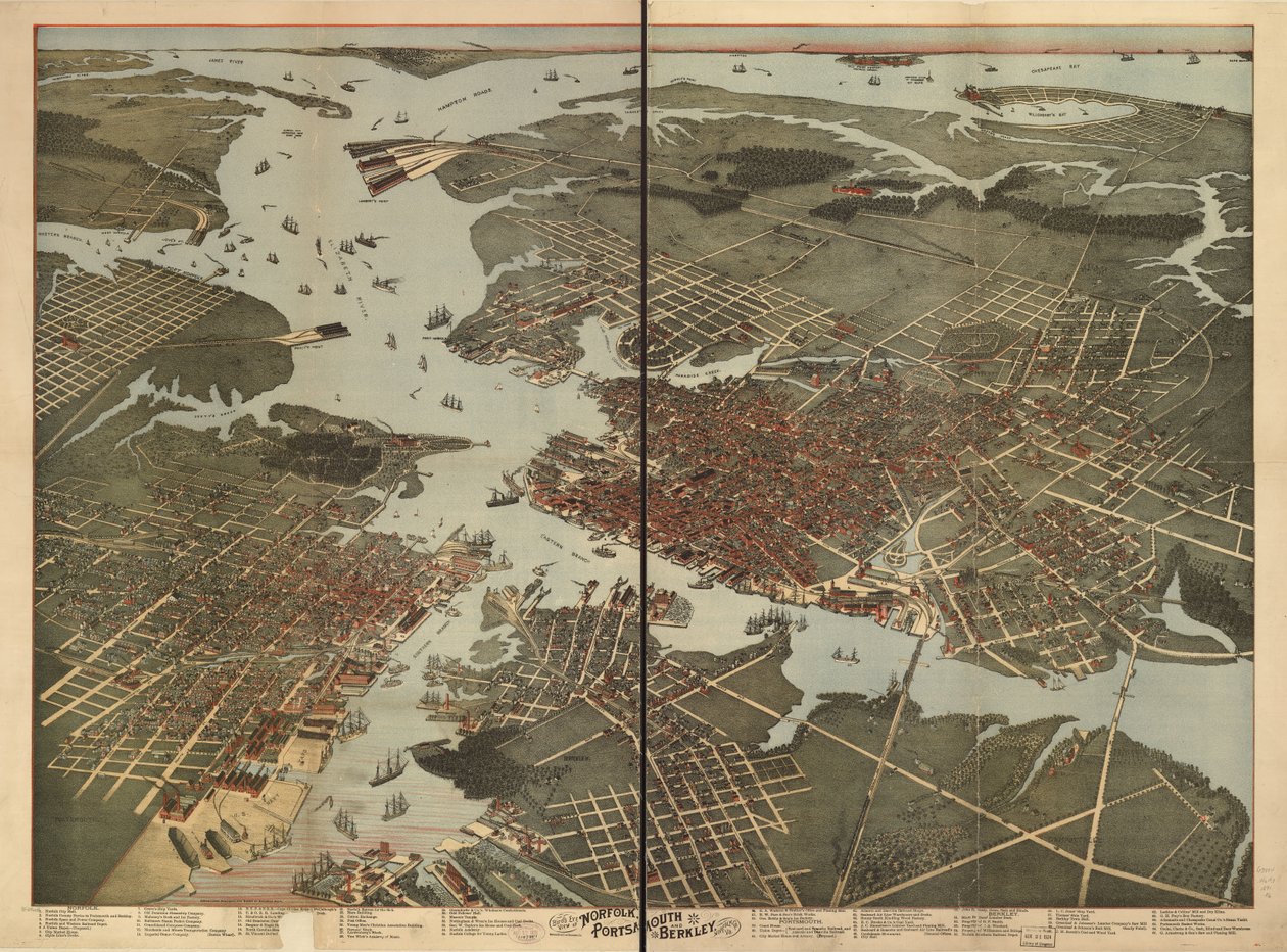 Madártávlatból Norfolk, Portsmouth és Berkley, Norfolk Co., Va. alkotó: Augustus; Morning News Lith Koch