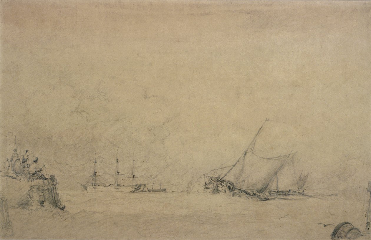 Luggerkészítés a kikötő szájához (rajz) alkotó: Augustus Wall Callcott