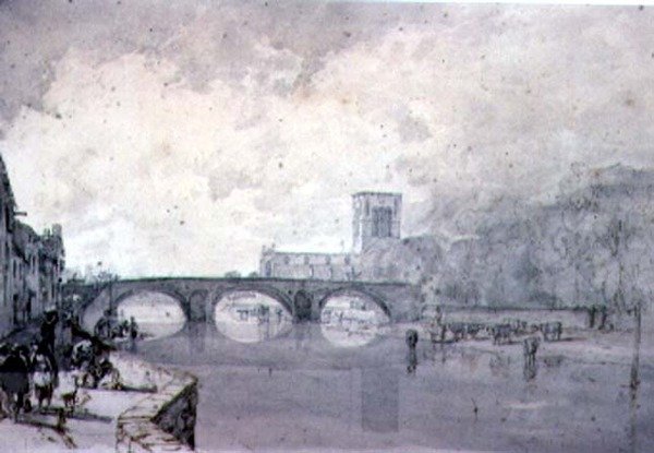 The Abbey and Nungate Bridge, Haddington, East Lothian, (rajz) alkotó: Augustus Wall Callcott