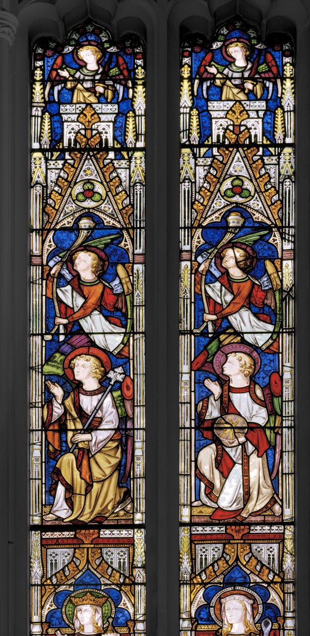 Szűz koronázása, részlet, 1851 (festett üveg) alkotó: Augustus Welby Northmore Pugin