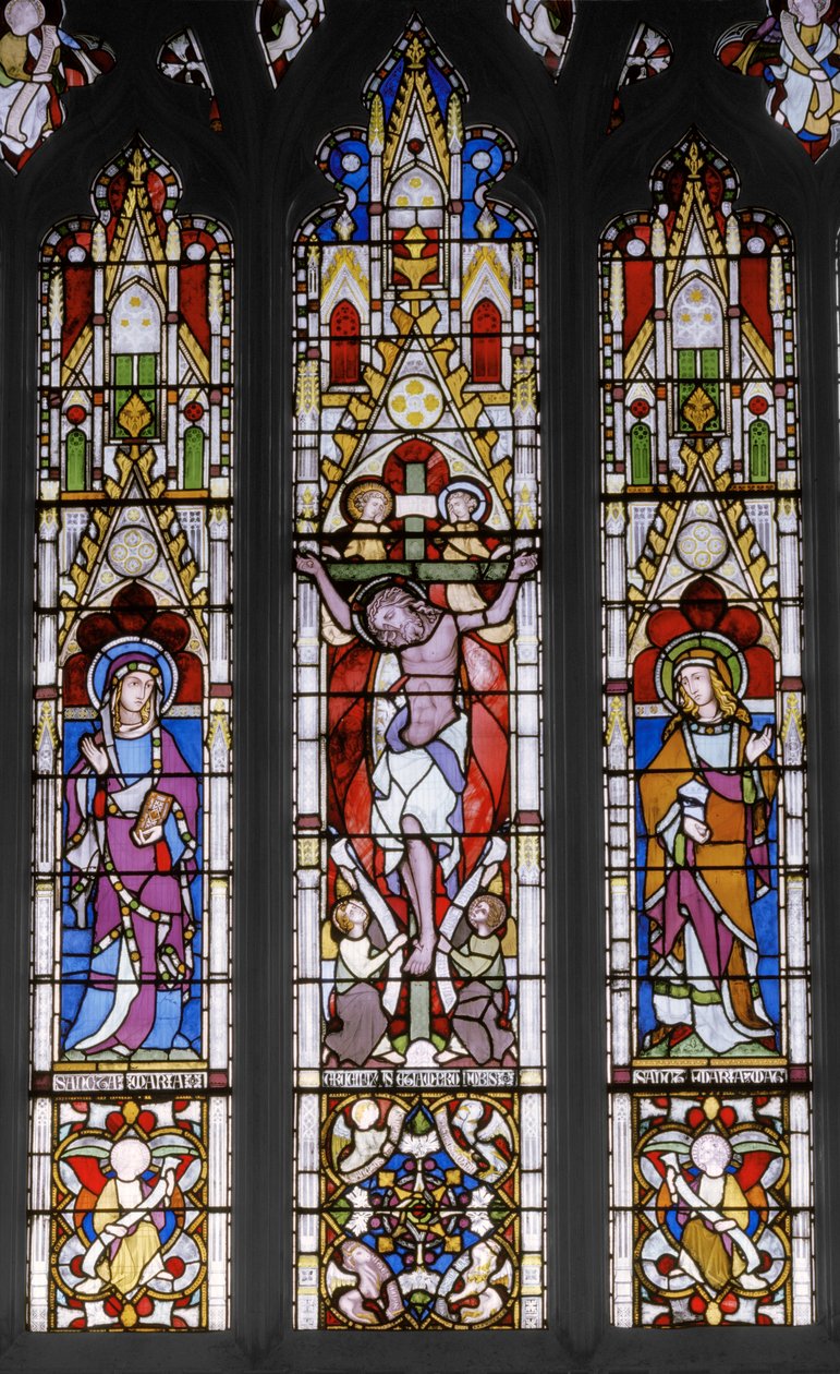 Keresztre feszítés szentekkel, 1851 (festett üveg) alkotó: Augustus Welby Northmore Pugin