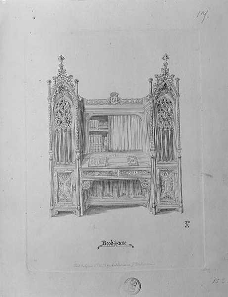 Tervezés egy gótikus könyvespolchoz, 1835 körül alkotó: Augustus Welby Northmore Pugin