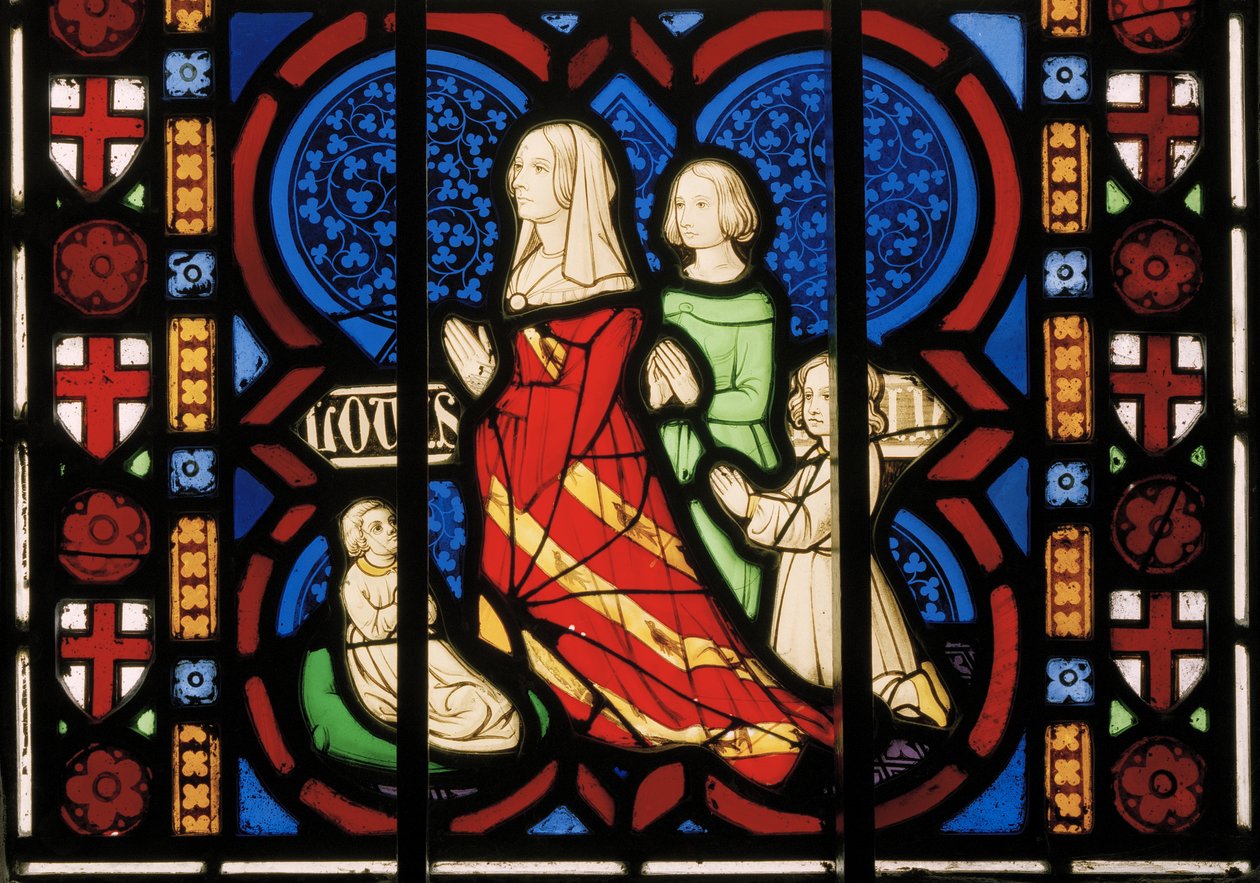 Pugin második felesége, Louisa mostohalányával Anne-nel és két lányával, Ágnessel és Katherine-nel, Chapel East Window, 1844 körül (festett üveg) alkotó: Augustus Welby Northmore Pugin