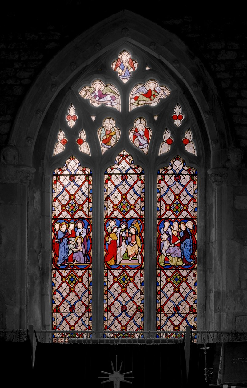 Lázár feltámasztása, Máriák a sírnál és Jairus lányának feltámasztása, 1850 (festett üveg) alkotó: Augustus Welby Northmore Pugin
