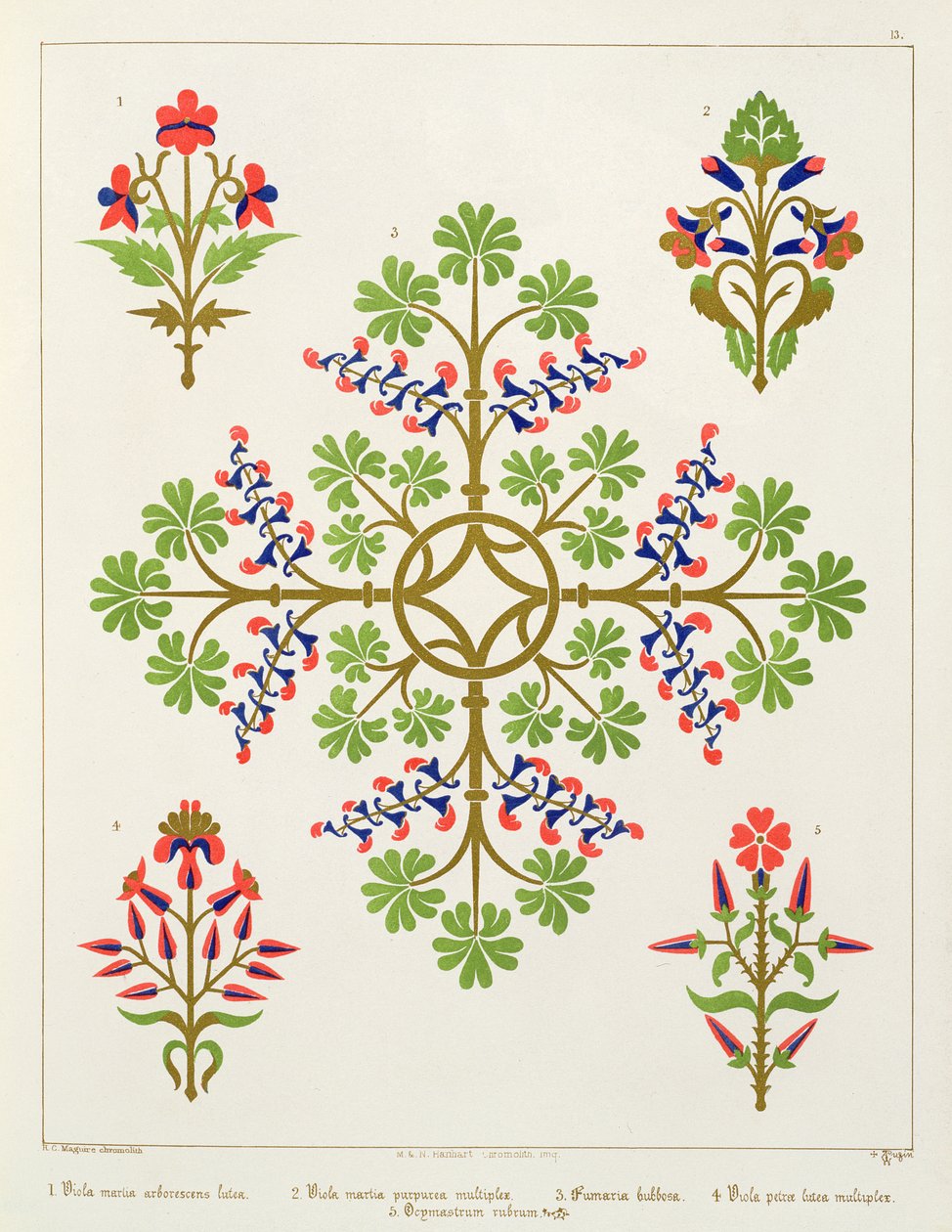 Rózsa motívumos tapéta, nyomtatta M. und N. Hanhart alkotó: Augustus Welby Northmore Pugin