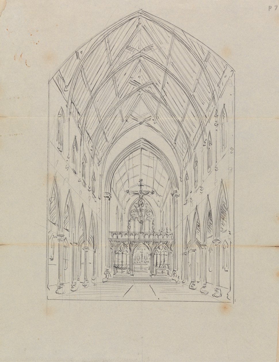Egy gótikus templom belsejének vázlata alkotó: Augustus Welby Northmore Pugin