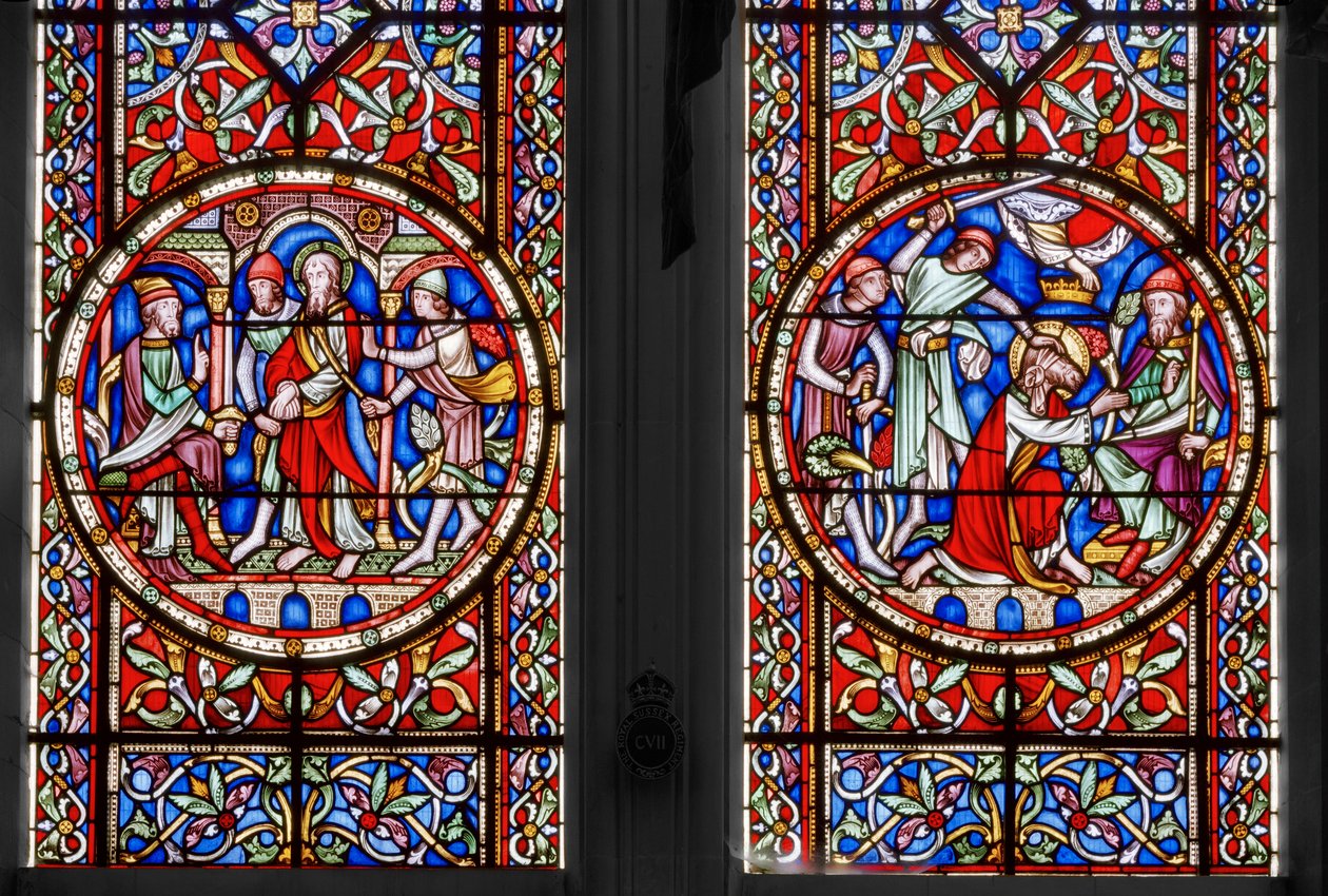 Szent Pál élete, Szent György-kápolna, részlet, 1852 (festett üveg) alkotó: Augustus Welby Northmore Pugin