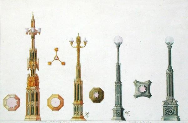 Tervek kandeláberekhez a Windsori kastélyban alkotó: Augustus Welby Pugin