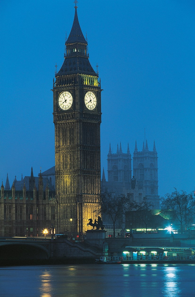 Éjszakai kilátás Big Benre a Temzén, London, Anglia, Egyesült Királyság alkotó: Augustus Welby Pugin
