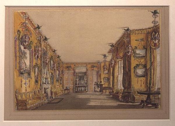 A sárga (északi) szalon (színes litográfia) alkotó: Augustus Welby Pugin