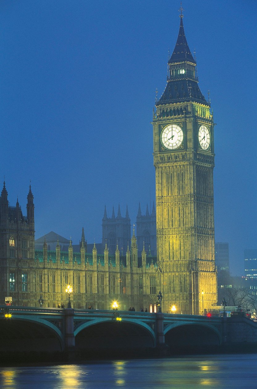 Egyesült Királyság, Anglia, London, a Westminster Palota és a Big Ben éjjel alkotó: Augustus Welby Pugin