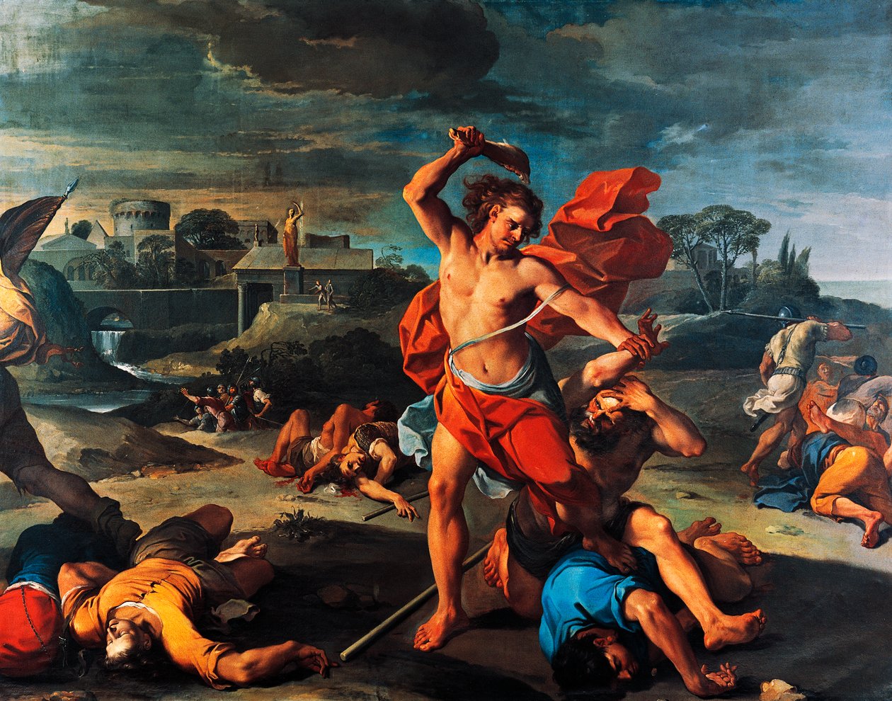 Sámson megöli a filiszteusokat, Aureliano Milani (1675-1749) festménye, olaj, vászon, 225x290 cm, Olaszország alkotó: Aureliano Milani