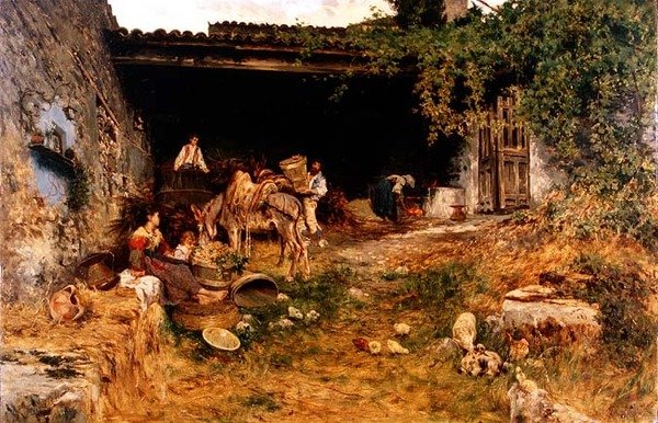 Olasz tanya (olaj, tábla) alkotó: Aurelio Tiratelli