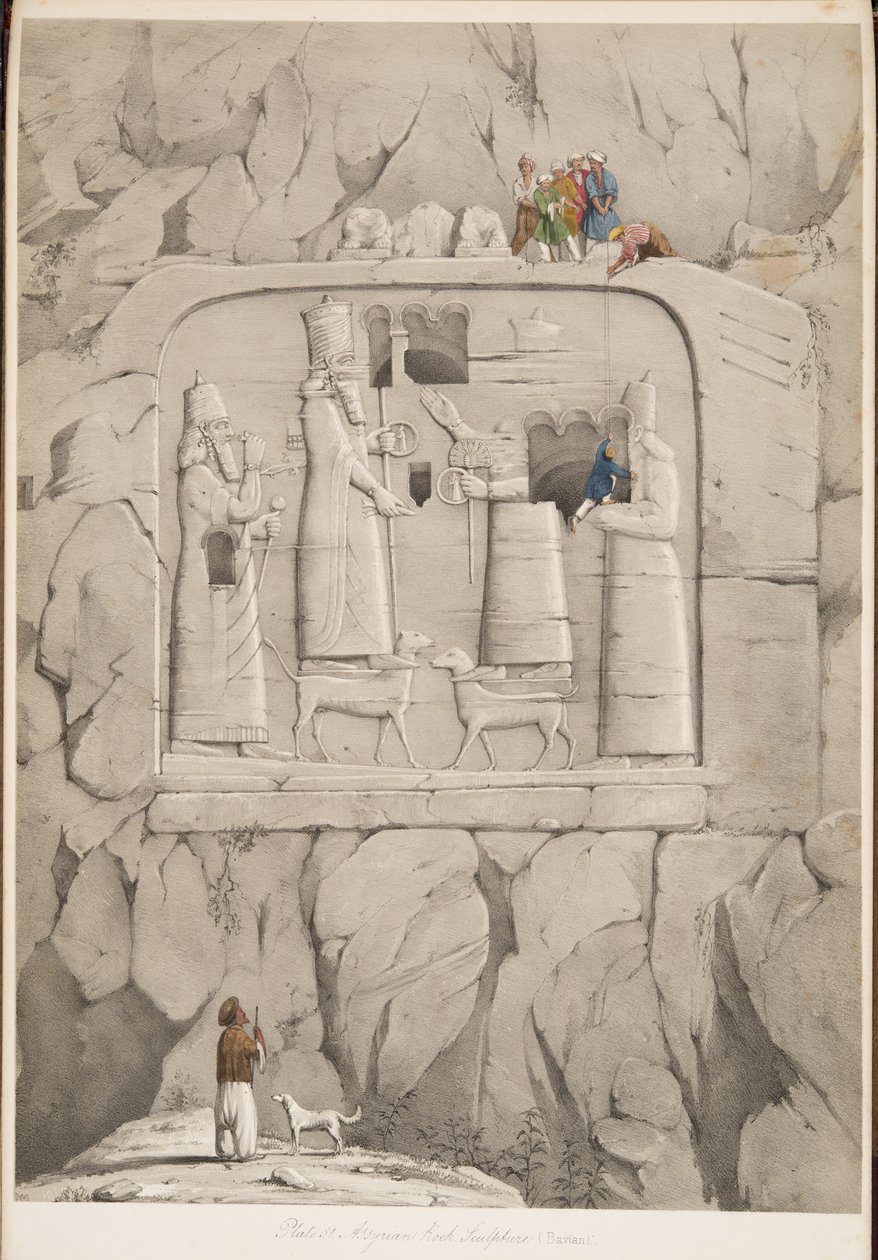Asszír sziklaszobor (bavián), a Ninivei emlékművekből, kocsma. 1849 (metszet) alkotó: Austen Henry Layard