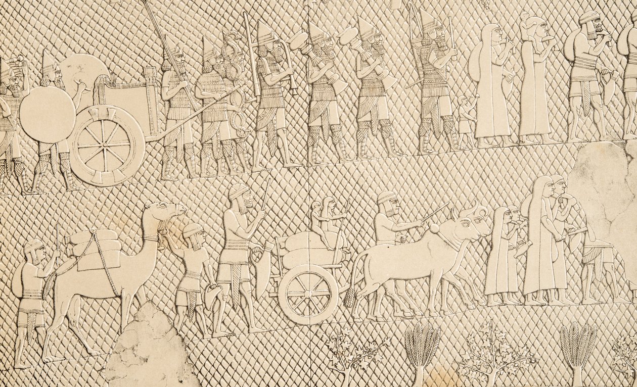 Részlet a rabok és zsákmányból Lachich városából, illusztráció a Ninivei emlékművekből, 1858 alkotó: Austen Henry Layard