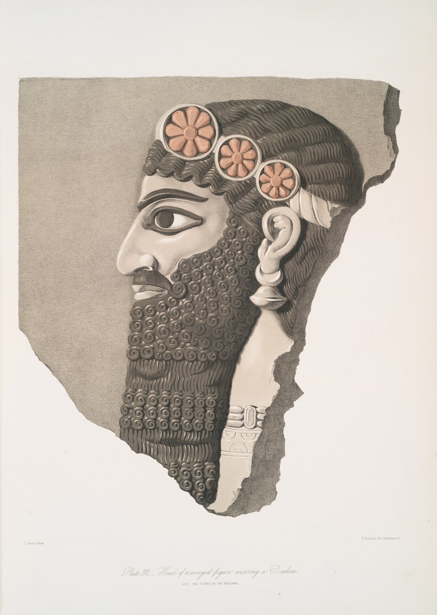 Egy diadémet viselő, szárnyas alak feje, 1849 alkotó: Austen Henry Layard
