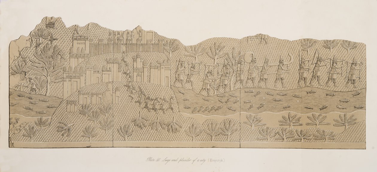 Egy város ostroma és kifosztása (Kouyunjik), Ninive emlékműveiből, kocsma. 1849 alkotó: Austen Henry Layard