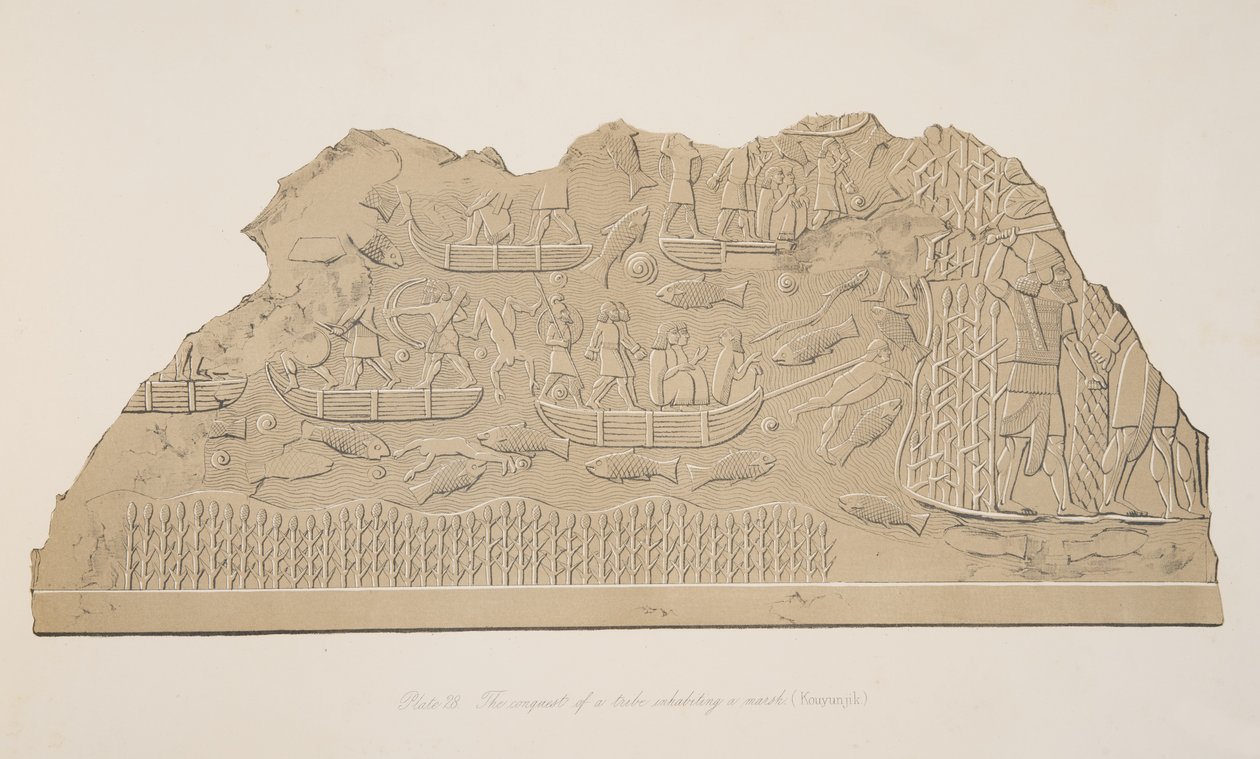 Egy mocsárban lakó törzs (Kouyunjik) meghódítása Ninive emlékművéből, kocsma. 1849 alkotó: Austen Henry Layard