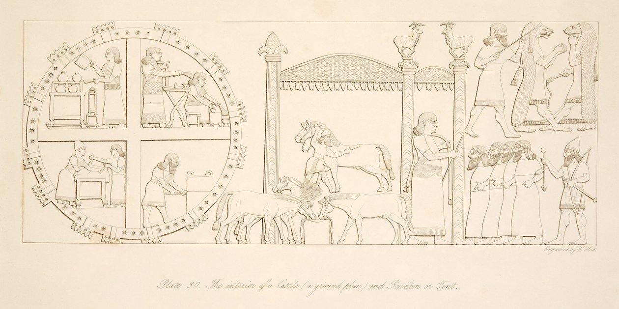A kastély belseje (alaprajz) és pavilon vagy sátor, Ninive emlékműveiből, kocsma. 1849 alkotó: Austen Henry Layard