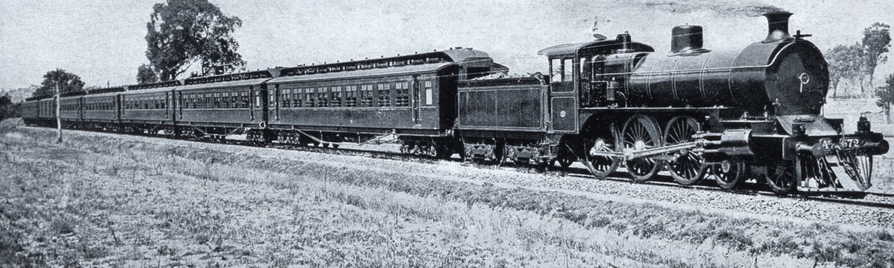 Melbourne-Sydney Express, 1900 körül, az "Under the Southern Cross - Glimpses of Australia"-ból, a Melbourne-i Külügyi Minisztérium, 1908 alkotó: Australian Photographer