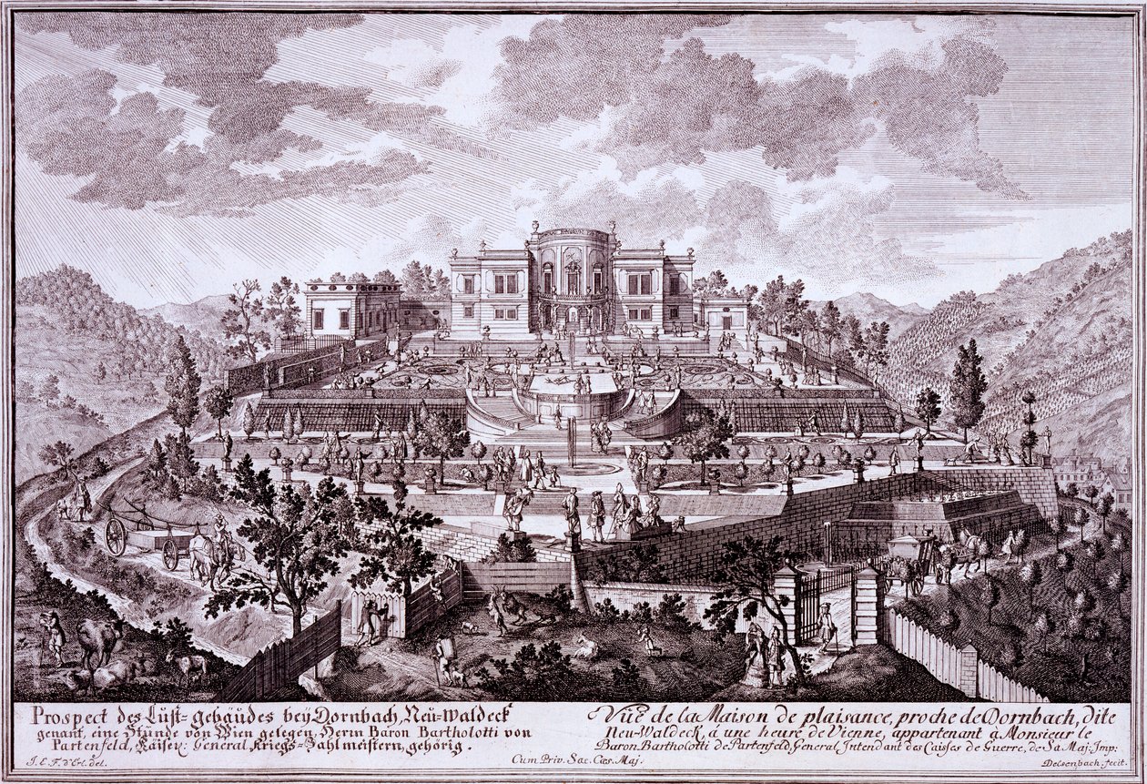 Baton Bartholottinak, a HRE hadseregének főnökének vidámkertje és vidéki villája, Dornach, 1719 körül alkotó: Austrian School