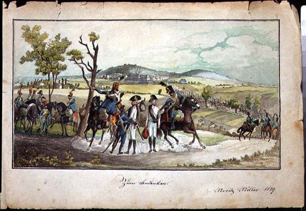 Habsburg-katonák menete egy tájban alkotó: Austrian School