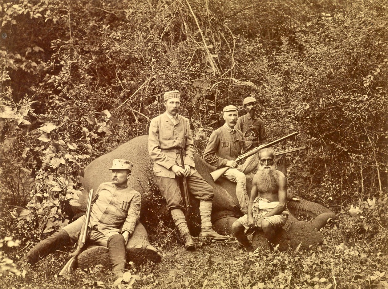 Ferenc Ferdinánd főherceg a vadászat után, Sri Lanka 1892 körül alkotó: Austrian School