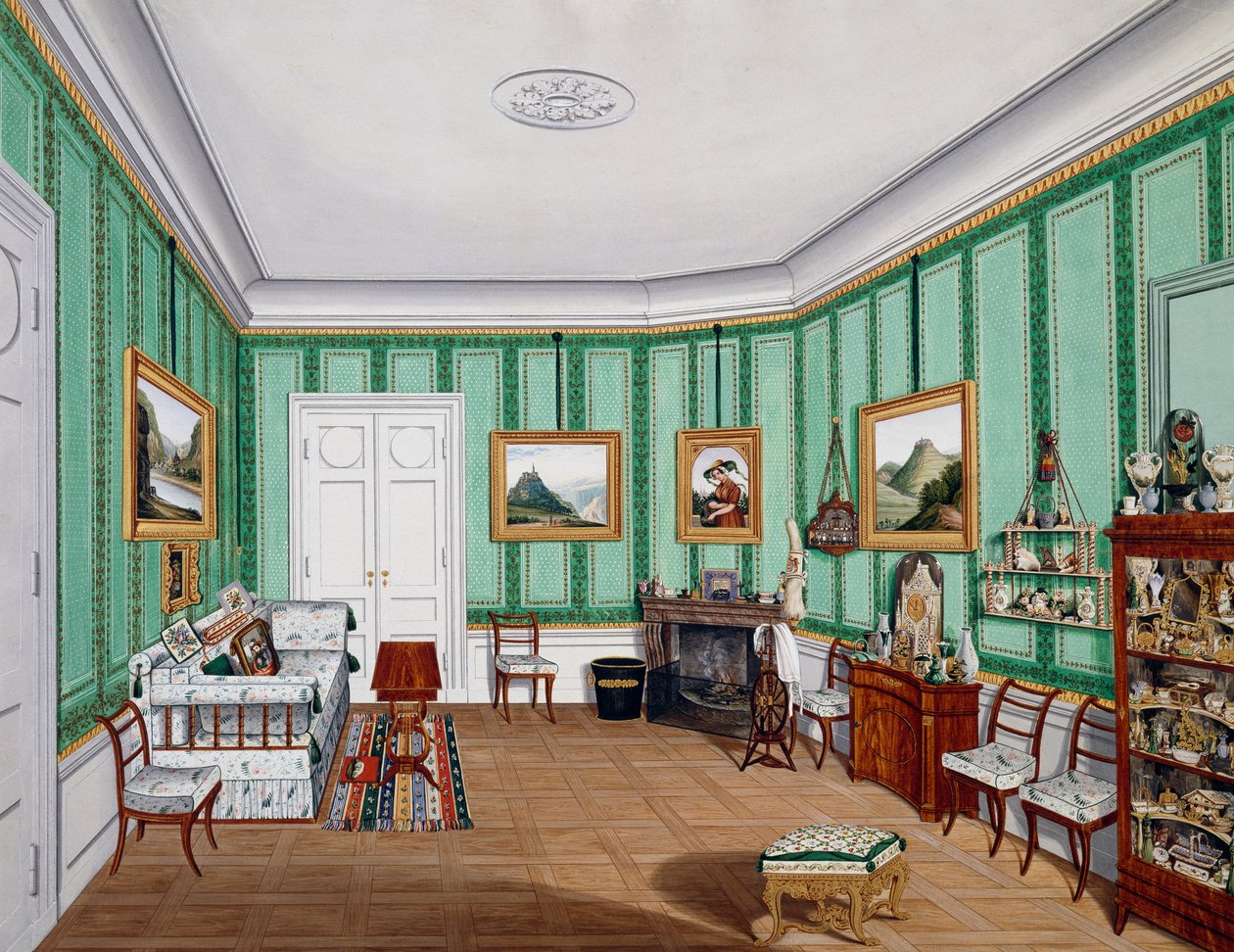 Biedermeier stílusú szoba, 1850 körül, akvarell, Ausztria alkotó: Austrian School