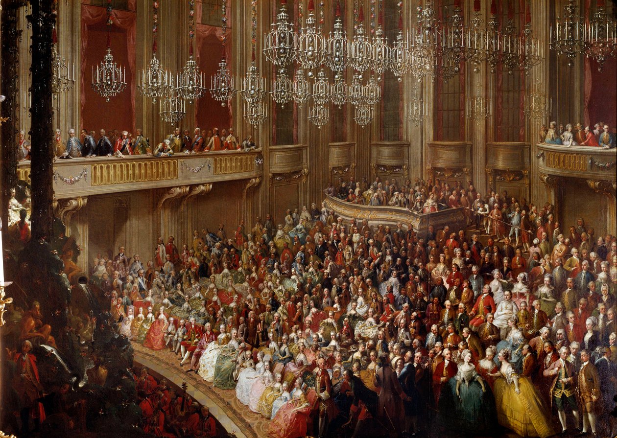 Koncert Bécsben a császári család jelenlétében. A 18. századi osztrák iskola festészete. Schonbrunni kastély alkotó: Austrian School