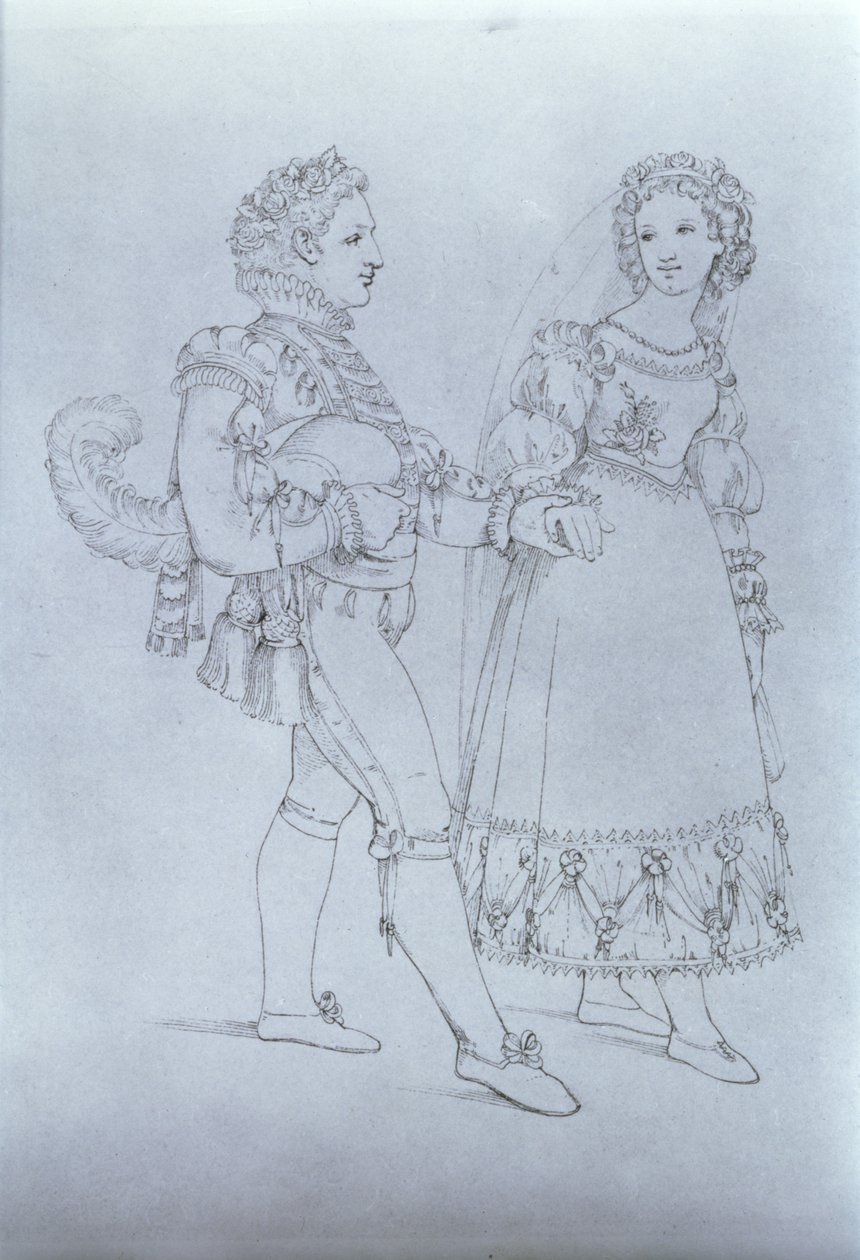 Jelmeztervek Figaro és Susanna számára Wolfgang Amadeus Mozart (1756-91) „Figaro házassága” című operájából (metszet) alkotó: Austrian School
