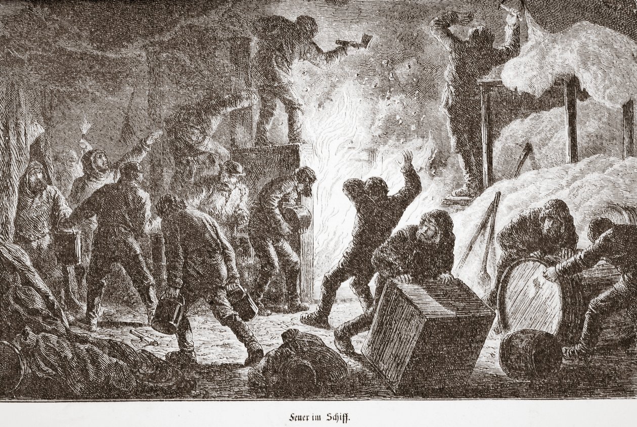Tűz a hajó fedélzetén, 1876 alkotó: Austrian School