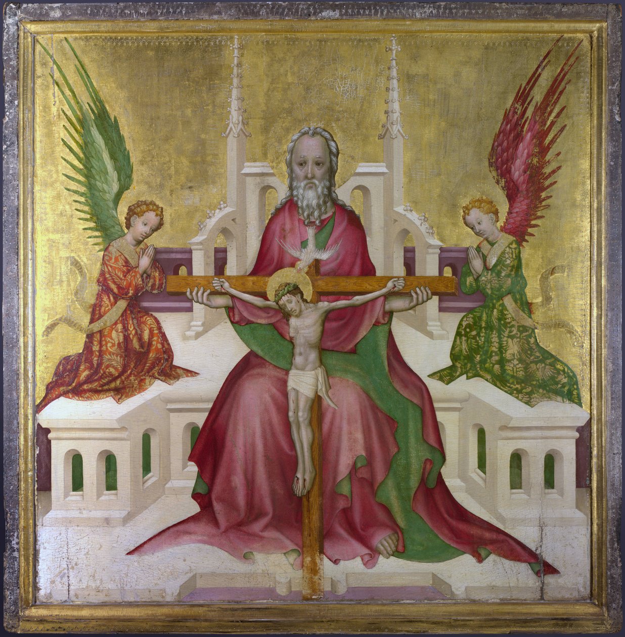 ""A Szentháromság és a keresztre feszített Krisztus"" Az osztrák iskola festménye, 1410 körül. Mérete 118,1 x 114,9 cm Londoni Nemzeti Galéria alkotó: Austrian School